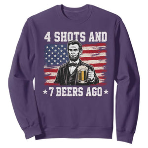 Funny 4th of July Abraham Lincoln Drinking Beer Sweatshirt 4 Shots and 7 Beers Ago Patriotic Independence Day Meme