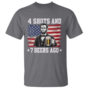 Funny 4th of July Abraham Lincoln Drinking Beer T Shirt 4 Shots and 7 Beers Ago Patriotic Independence Day Meme