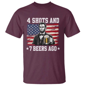 Funny 4th of July Abraham Lincoln Drinking Beer T Shirt 4 Shots and 7 Beers Ago Patriotic Independence Day Meme
