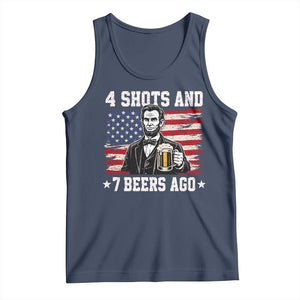 Funny 4th of July Abraham Lincoln Drinking Beer Tank Top 4 Shots and 7 Beers Ago Patriotic Independence Day Meme