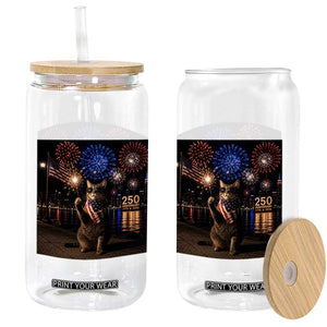 USA 250th Anniversary Cat Glass Can Funny 4th Of July Independence Day 250 Years 1776 2026 Patriotic Celebration Meme TS10 Print Your Wear