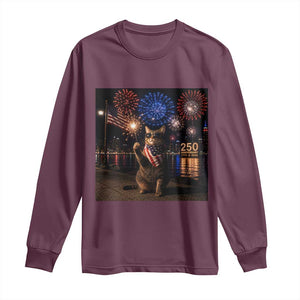 USA 250th Anniversary Cat Long Sleeve Shirt Funny 4th Of July Independence Day 250 Years 1776 2026 Patriotic Celebration Meme