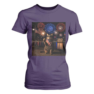 USA 250th Anniversary Cat T Shirt For Women Funny 4th Of July Independence Day 250 Years 1776 2026 Patriotic Celebration Meme