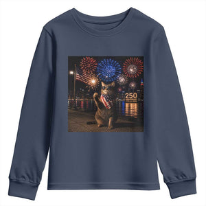 USA 250th Anniversary Cat Youth Sweatshirt Funny 4th Of July Independence Day 250 Years 1776 2026 Patriotic Celebration Meme