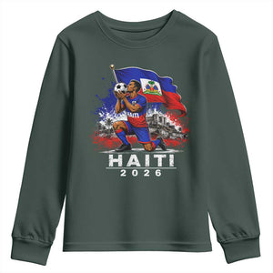 Haiti Soccer 2026 Youth Sweatshirt Haitian World Football Fan Ayiti Lover TS10 Dark Forest Green Print Your Wear
