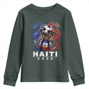 Haiti Soccer 2026 Youth Sweatshirt World Football Fan Haitian Pride Ayiti TS10 Dark Forest Green Print Your Wear