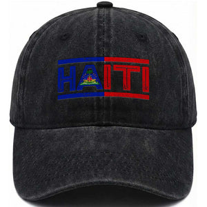 Haiti Flag Washed Cotton Baseball Cap Vintage Haitian Pride Ayiti Roots