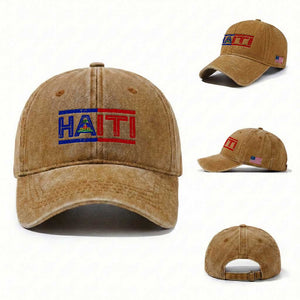 Haiti Flag Washed Cotton Baseball Cap Vintage Haitian Pride Ayiti Roots