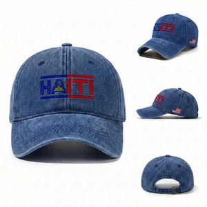 Haiti Flag Washed Cotton Baseball Cap Vintage Haitian Pride Ayiti Roots