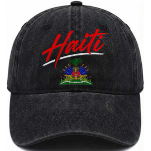 Retro Haiti Washed Cotton Baseball Cap Haitian Gift Ayiti Roots