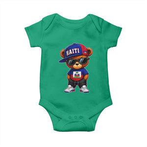 Cute Haiti Baby Onesie Hip Hop Teddy Bear Haitian Flag Ayiti Roots