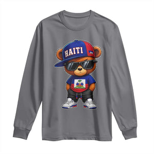 Cute Haiti Long Sleeve Shirt Hip Hop Teddy Bear Haitian Flag Ayiti Roots