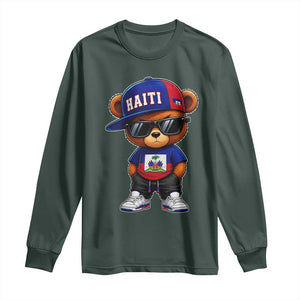 Cute Haiti Long Sleeve Shirt Hip Hop Teddy Bear Haitian Flag Ayiti Roots