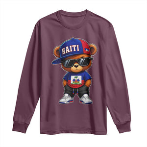 Cute Haiti Long Sleeve Shirt Hip Hop Teddy Bear Haitian Flag Ayiti Roots