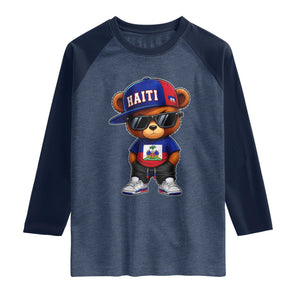 Cute Haiti Raglan Shirt Hip Hop Teddy Bear Haitian Flag Ayiti Roots