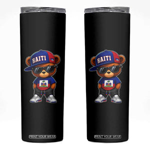 Cute Haiti Skinny Tumbler Hip Hop Teddy Bear Haitian Flag Ayiti Roots