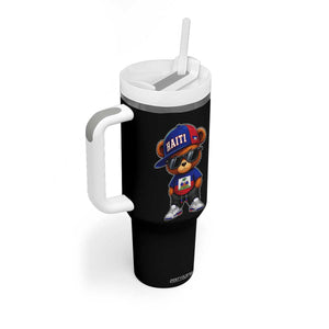 Cute Haiti Tumbler With Handle Hip Hop Teddy Bear Haitian Flag Ayiti Roots