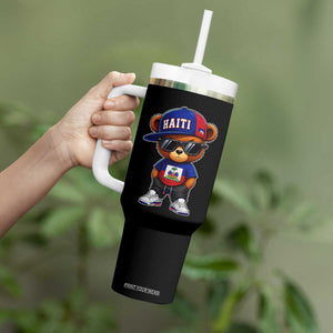 Cute Haiti Tumbler With Handle Hip Hop Teddy Bear Haitian Flag Ayiti Roots