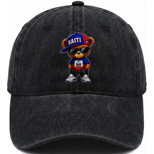 Cute Haiti Washed Cotton Baseball Cap Hip Hop Teddy Bear Haitian Flag Ayiti Roots