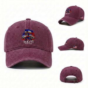 Haiti Soccer 2026 Washed Cotton Baseball Cap Retro Vintage Watercolors Sport Haitian Flag Ayiti Lover Football Fan TS10 Washed Cap Universal Fit Burgundy Print Your Wear