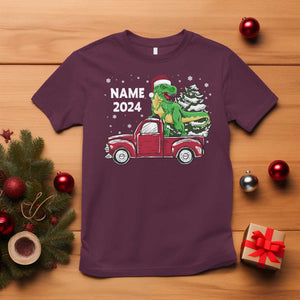 Personalized Dinosaur Christmas T Shirt Custom Name Merry Rexmas Xmas Pet Dino Trex Red Truck Family TS10 Maroon Print Your Wear
