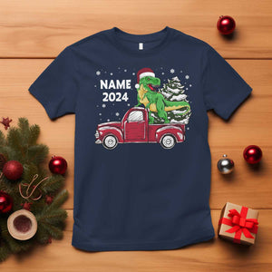 Personalized Dinosaur Christmas T Shirt Custom Name Merry Rexmas Xmas Pet Dino Trex Red Truck Family TS10 Navy Print Your Wear
