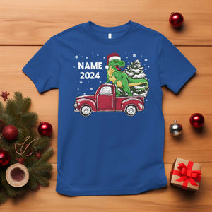 Personalized Dinosaur Christmas T Shirt Custom Name Merry Rexmas Xmas Pet Dino Trex Red Truck Family TS10 Royal Blue Print Your Wear