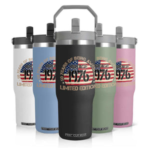50th Birthday Flip Straw Tumbler Vintage 1976 50 Year Old Birthday USA Flag TS10 Print Your Wear