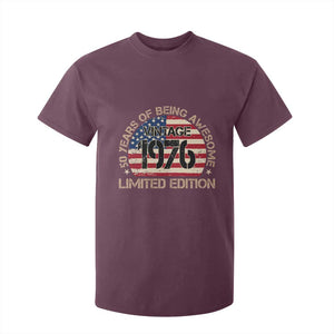 50th Birthday T Shirt For Kid Vintage 1976 50 Year Old Birthday USA Flag TS10 Maroon Print Your Wear