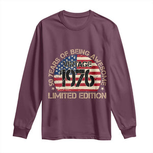 50th Birthday Long Sleeve Shirt Vintage 1976 50 Year Old Birthday USA Flag TS10 Maroon Print Your Wear