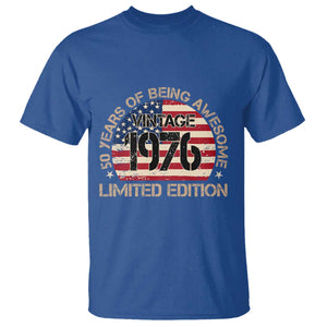 50th Birthday T Shirt - Vintage 1976 - 50 Year Old Birthday USA Flag TS10 Royal Blue Print Your Wear