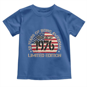 50th Birthday Toddler T Shirt Vintage 1976 50 Year Old Birthday USA Flag TS10 Royal Blue Print Your Wear