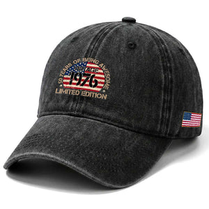 50th Birthday Washed Cotton Baseball Cap Vintage 1976 50 Year Old Birthday USA Flag