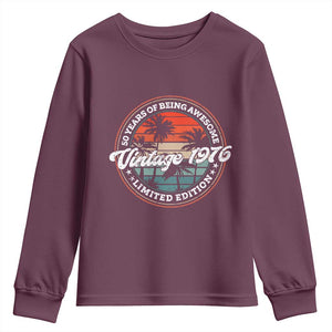 50th Birthday Gifts Youth Sweatshirt Vintage 1976 50 Year Old Birthday TS10 Maroon Print Your Wear