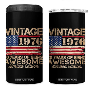 Vintage 1976 Birthday 4 in 1 Can Cooler Tumbler 50 Years Of Being Awesome USA Flag TS10 One Size: 16 oz Black Print Your Wear