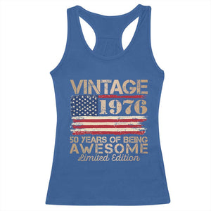 Vintage 1976 Birthday Racerback Tank Top 50 Years Of Being Awesome USA Flag TS10 Royal Blue Print Your Wear