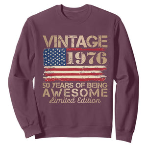 Vintage 1976 Birthday Sweatshirt 50 Years Of Being Awesome USA Flag TS10 Maroon Print Your Wear