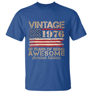 Vintage 1976 Birthday T Shirt - 50 Years Of Being Awesome USA Flag Patriotic Tee TS10 Royal Blue Print Your Wear