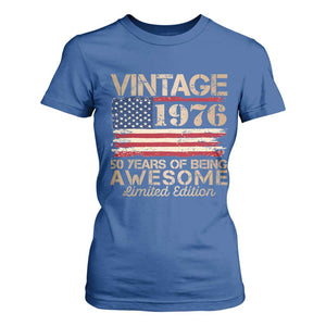 Vintage 1976 Birthday T Shirt For Women 50 Years Of Being Awesome USA Flag TS10 Royal Blue Print Your Wear