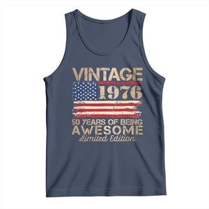 Vintage 1976 Birthday Tank Top 50 Years Of Being Awesome USA Flag TS10 Navy Print Your Wear