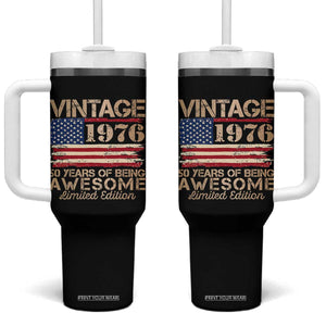 Vintage 1976 Birthday Tumbler With Handle 50 Years Of Being Awesome USA Flag TS10 One Size: 40 oz Black Print Your Wear