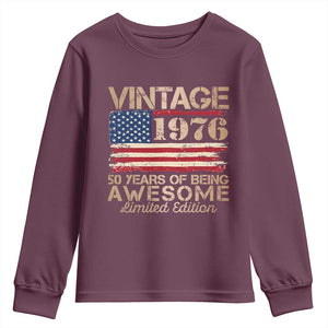 Vintage 1976 Birthday Youth Sweatshirt 50 Years Of Being Awesome USA Flag TS10 Maroon Print Your Wear
