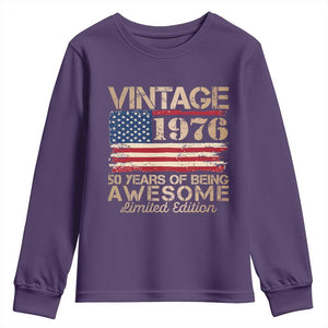Vintage 1976 Birthday Youth Sweatshirt 50 Years Of Being Awesome USA Flag TS10 Purple Print Your Wear