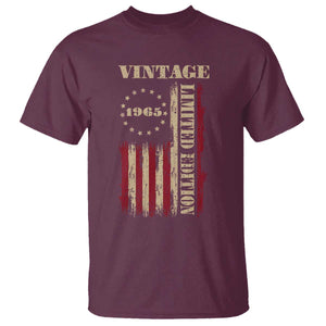 Vintage 1965 Birthday T Shirt Retro American Flag Limited Edition TS10 Maroon Print Your Wear