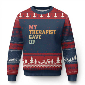 My Therapist Gave Up Ugly Christmas Sweater TS10 Navy Red Print Your Wear