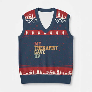 My Therapist Gave Up V-Neck Knit Sweater Vest TS10 Navy Red Print Your Wear