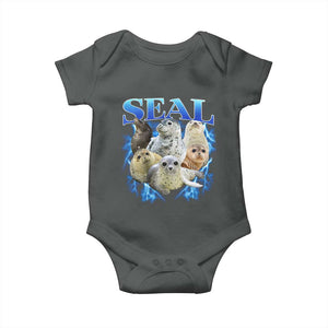 Baby Seals Baby Onesie Retro Sea Dog Bootleg Vintage Graphic 90s TS10 Dark Heather Print Your Wear
