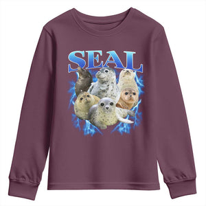 Baby Seals Youth Sweatshirt Retro Sea Dog Bootleg Vintage Graphic 90s TS10 Maroon Print Your Wear