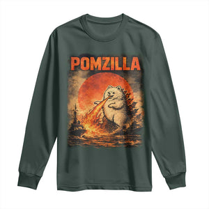 Pomzilla Dog Japanese Art Long Sleeve Shirt Retro Vintage Dog Lover Pomeranian Pom Monster Kaiju TS10 Dark Forest Green Print Your Wear