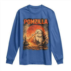Pomzilla Dog Japanese Art Long Sleeve Shirt Retro Vintage Dog Lover Pomeranian Pom Monster Kaiju TS10 Royal Blue Print Your Wear
